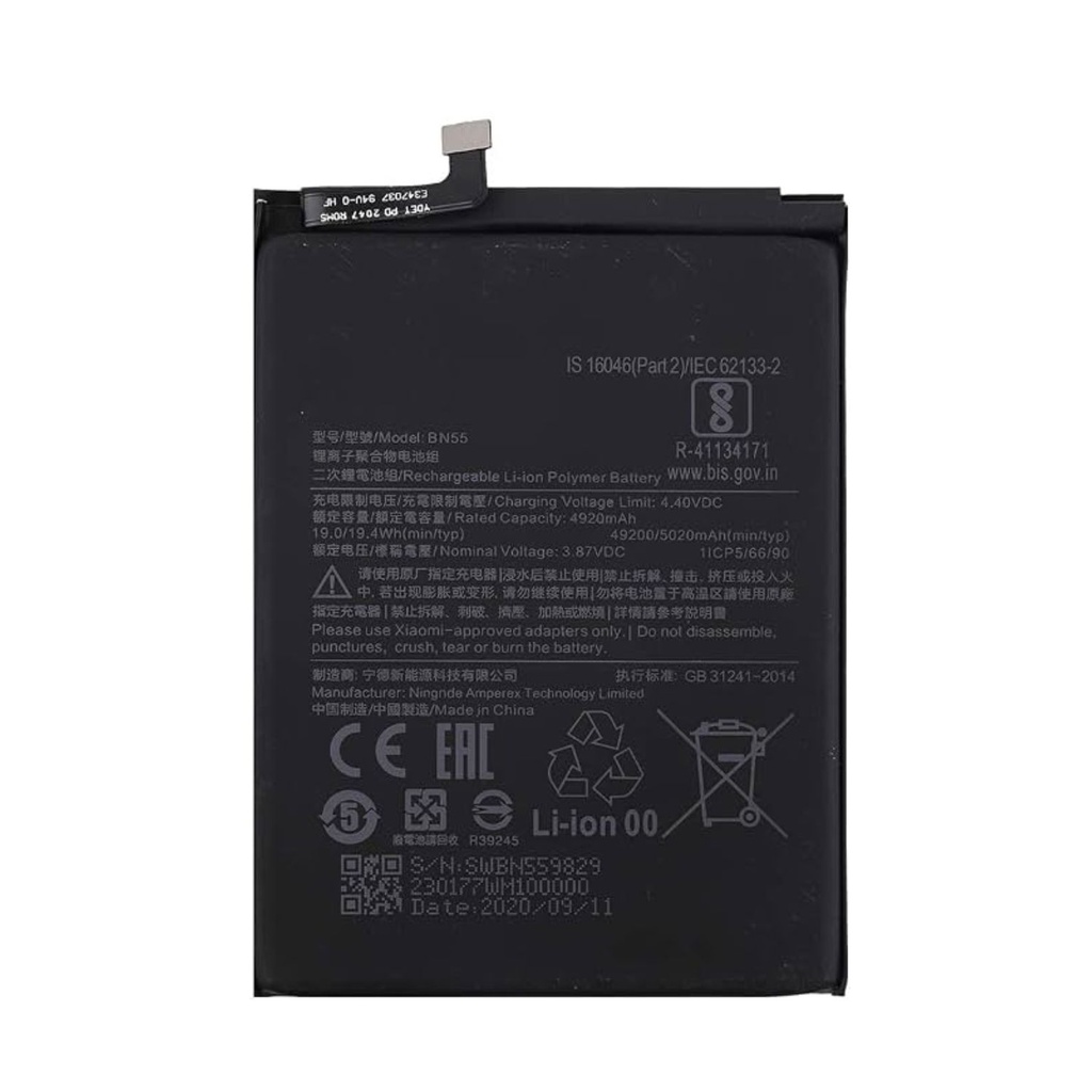 [BAT-149] Bateria Xiaomi Redmi Note 9s / Note 9 Pro / Modelo BN55 Certificada